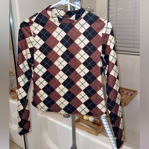 SHEIN Burgundy and Black Checkered Top